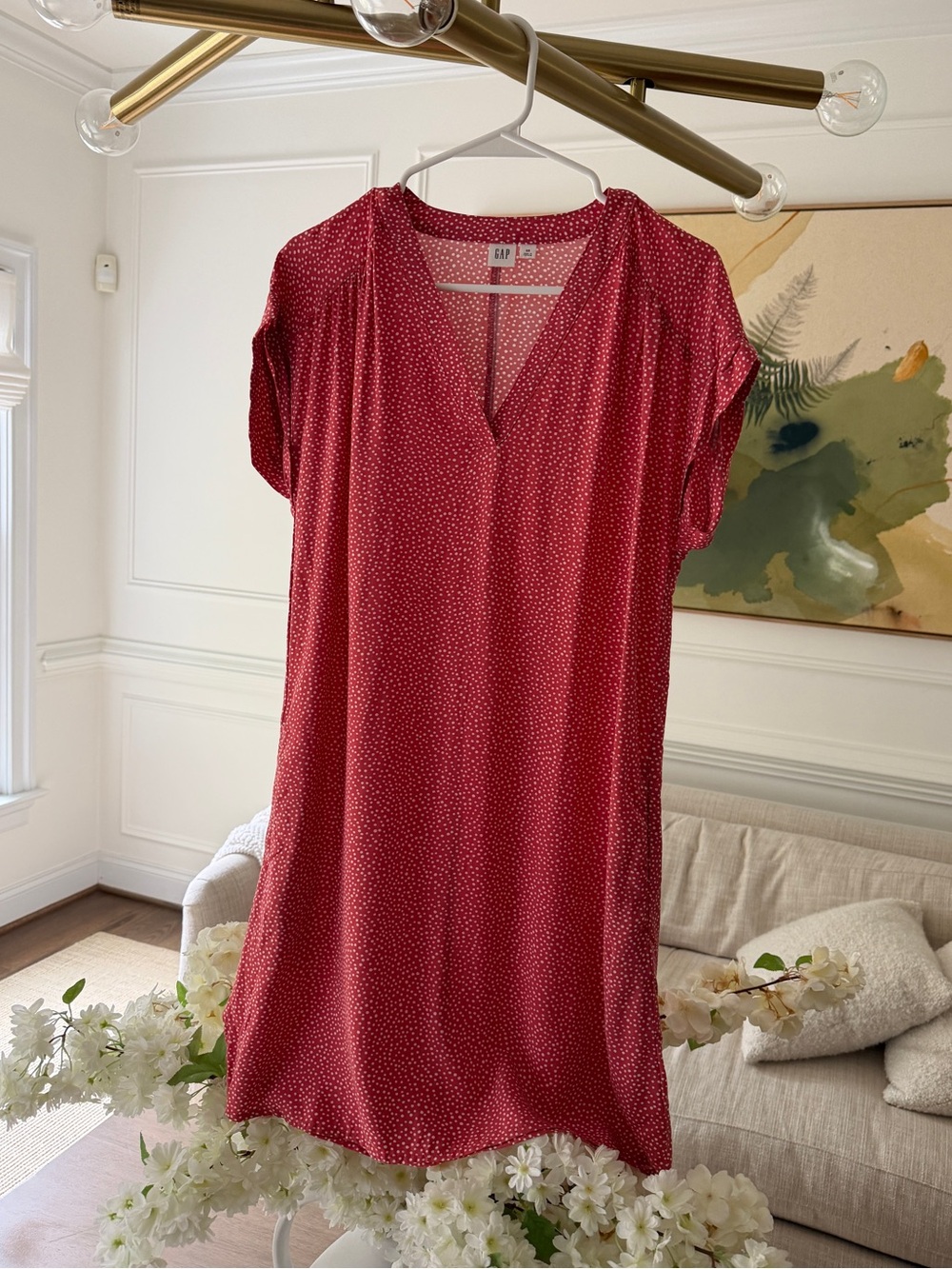 GAP Faded Red / Pink Polka Dot V-Neck Dress